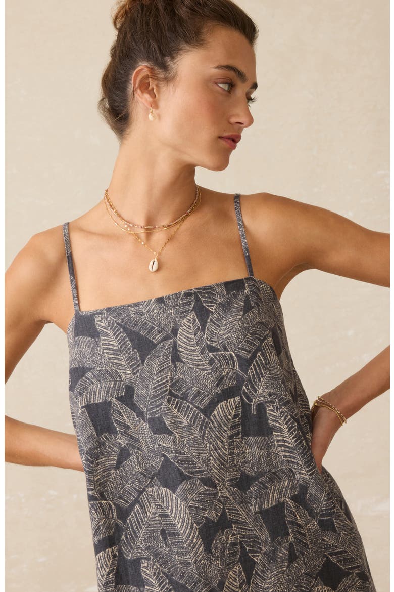 Byron Bay Linen Mini Sundress, Alternate, color, CHARCOAL BANANA LEAF