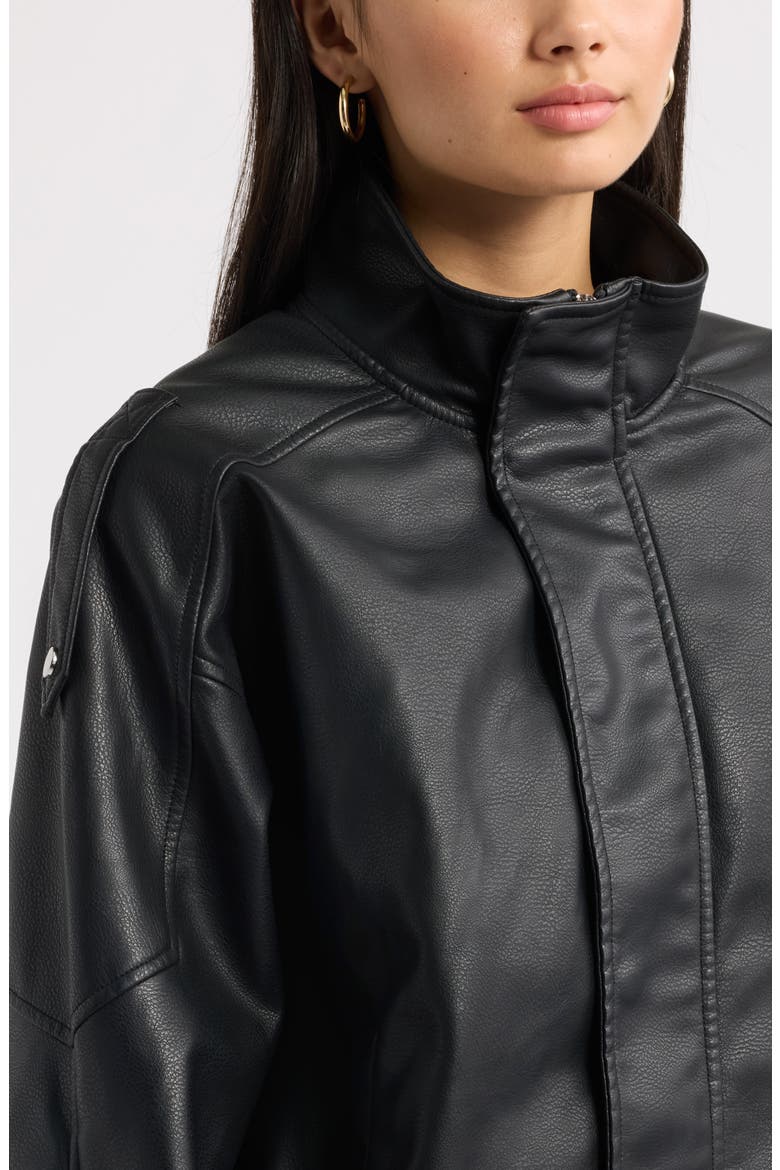 Funnel Neck Faux Leather Jacket, Alternate, color, BLACK
