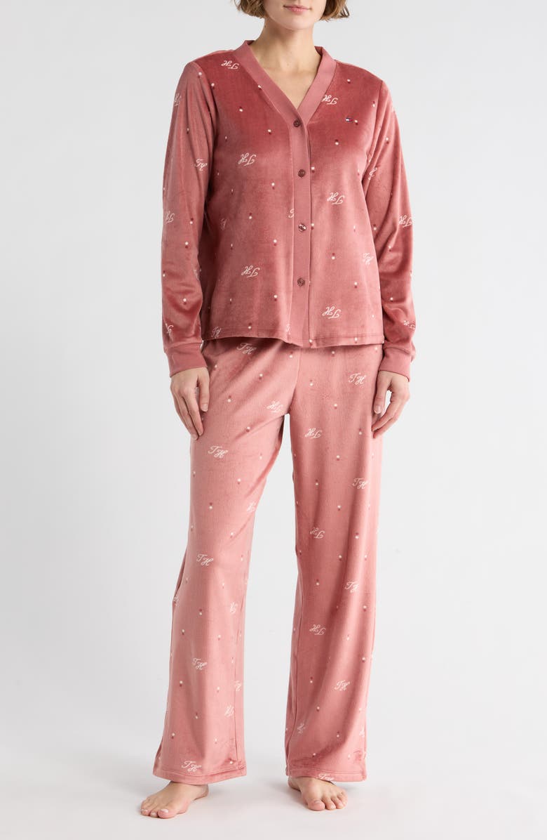 Tommy Hilfiger Long Sleeve Pajamas, Main, color, Th Dot Logo Withered Rose