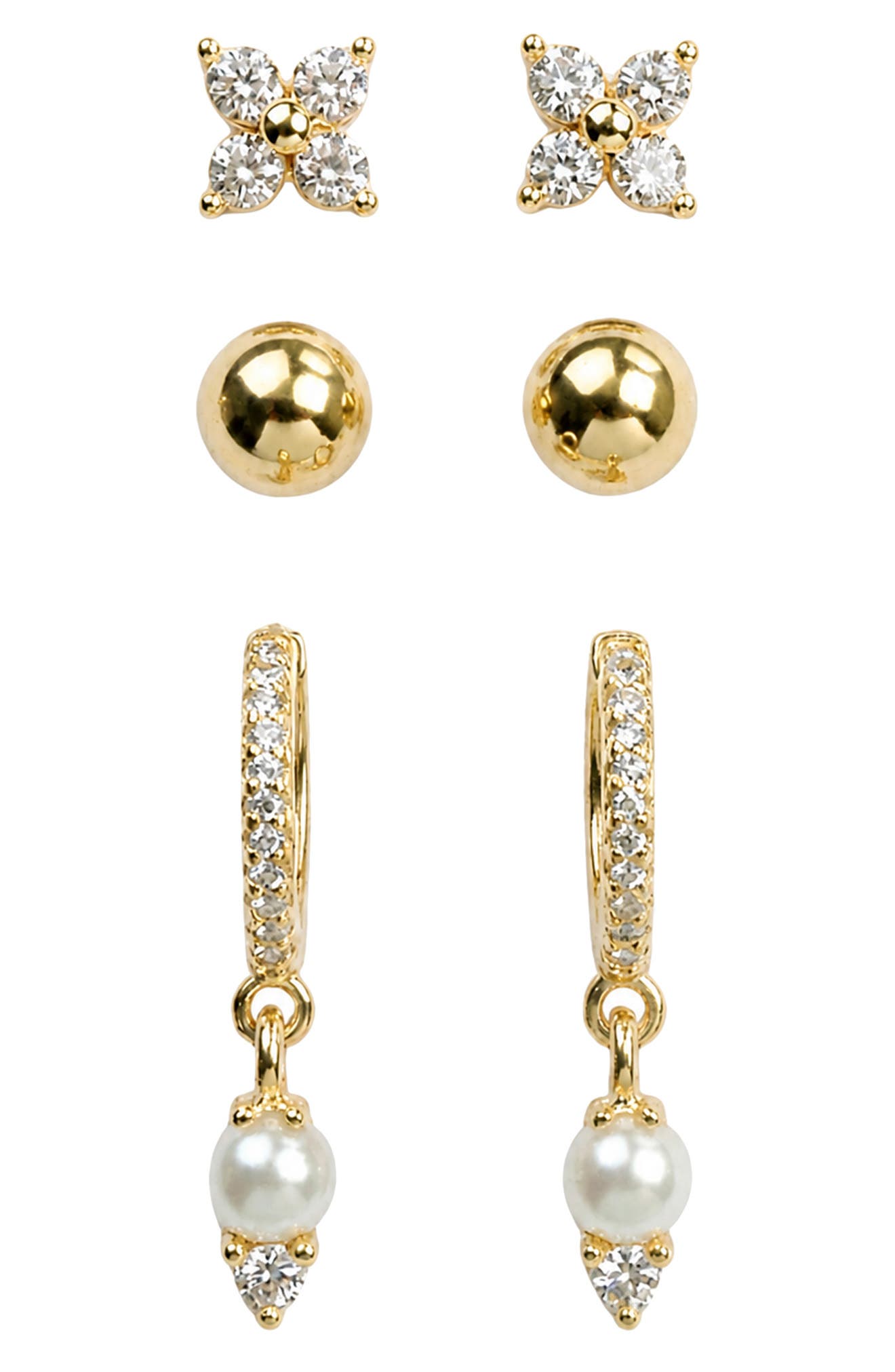 Set of 3 Cubic Zirconia & Imitation Pearl Earrings