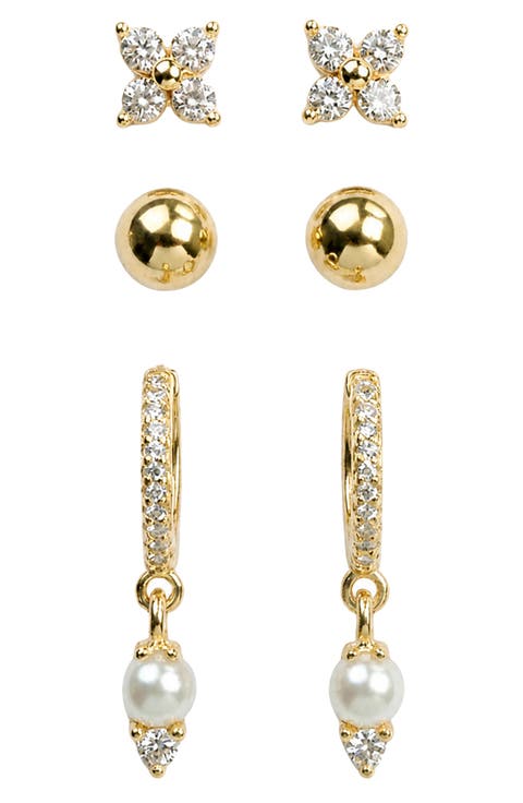 Set of 3 Cubic Zirconia & Imitation Pearl Earrings
