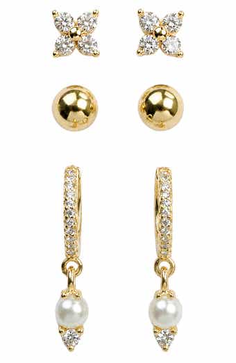Set of 3 Cubic Zirconia & Imitation Pearl Earrings