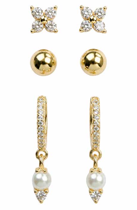 Set of 3 Cubic Zirconia & Imitation Pearl Earrings
