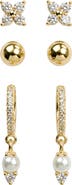 Laura Ashley Set of 3 Cubic Zirconia & Imitation Pearl Earrings