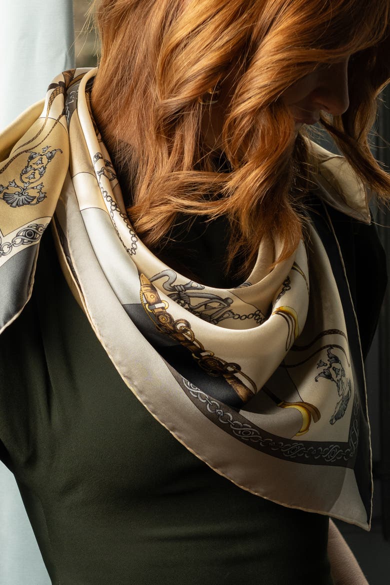 Gabriella - Hand Rolled Silk Foulard for Women, Alternate, color, Hazelnut