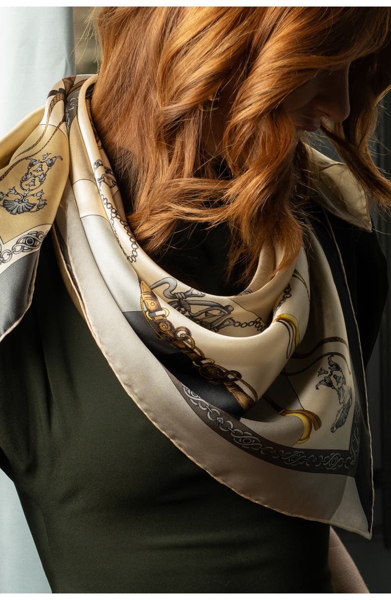 Elizabetta Gabriella - Hand Rolled Silk Foulard for Women, Alternate, color, Hazelnut