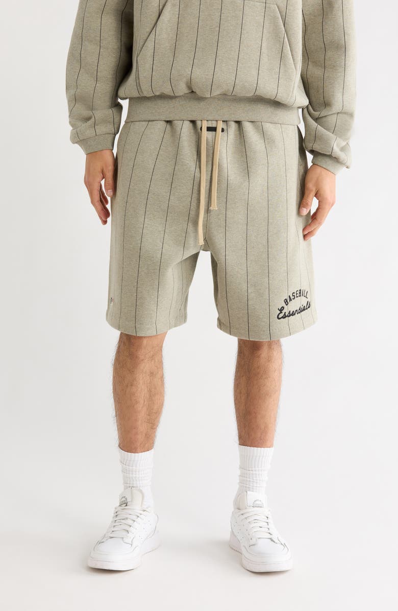 Fear of God Essentials x MLB '90s Drawstring Cotton Blend Sweat Shorts, Main, color, Seal Heather/ Black Pinstripes