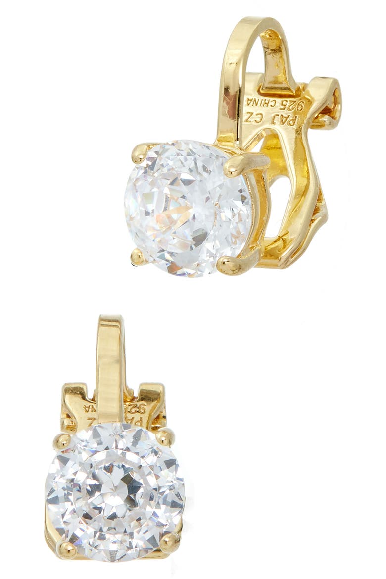 Cubic Zirconia Clip-On Stud Earrings, Main, color, GOLD