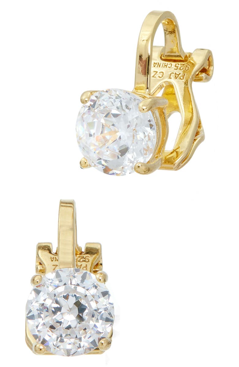 SAVVY CIE JEWELS Cubic Zirconia Clip-On Stud Earrings, Main, color, Gold