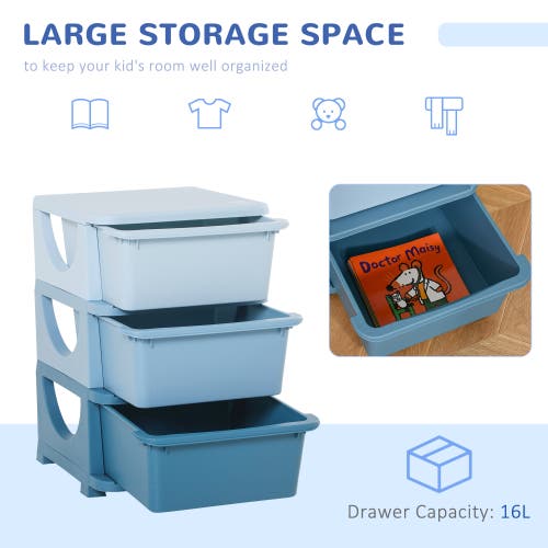Qaba 4-tier Kids Storage Unit With Drawers In Blue
