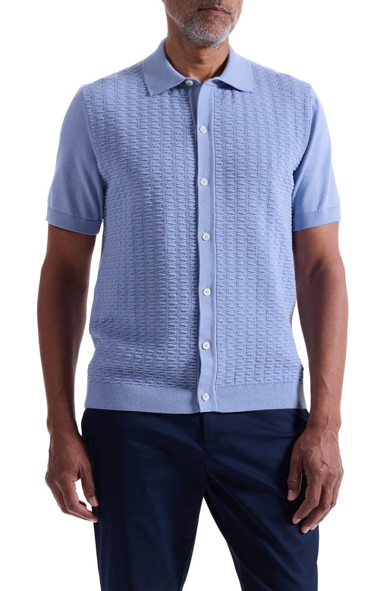 Bugatchi Short Sleeve Cardigan, Main, color, Air Blue