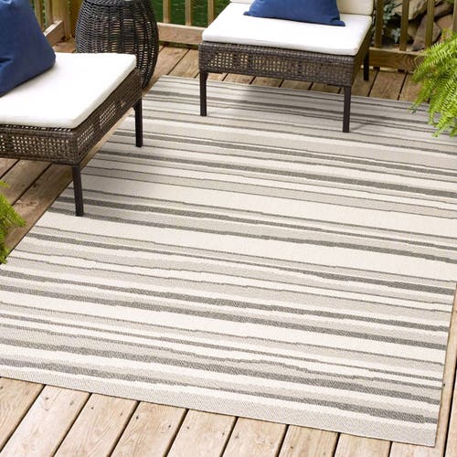 Jonathan Y Castara Wavy Stripe Modern Indoor/outdoor Area Rug In Cream/dark Gray