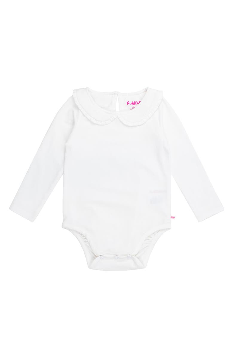 RuffleButts Baby Girls Knit Long Sleeve Ruffle Peter Pan Bodysuit, Main, color, White