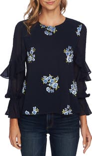 CeCe Embroidered Ruffle Top