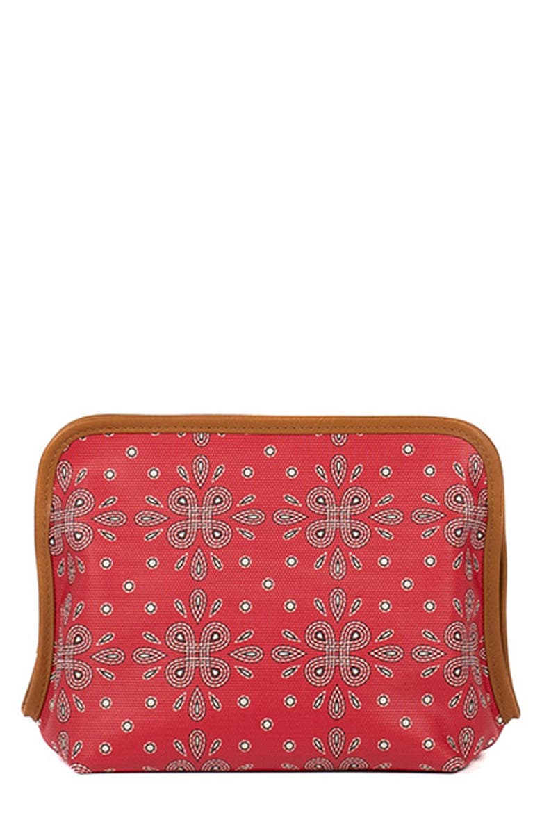 Beauty Coated Canvas Cosmetics Pouch, Main, color, RED JOURNEY BANDANA