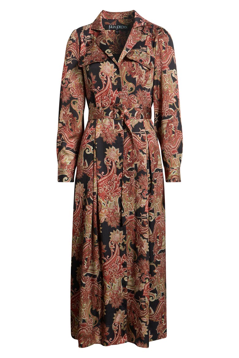 Floral Long Sleeve Midi Shirtdress, Alternate, color, BLACK MULTI