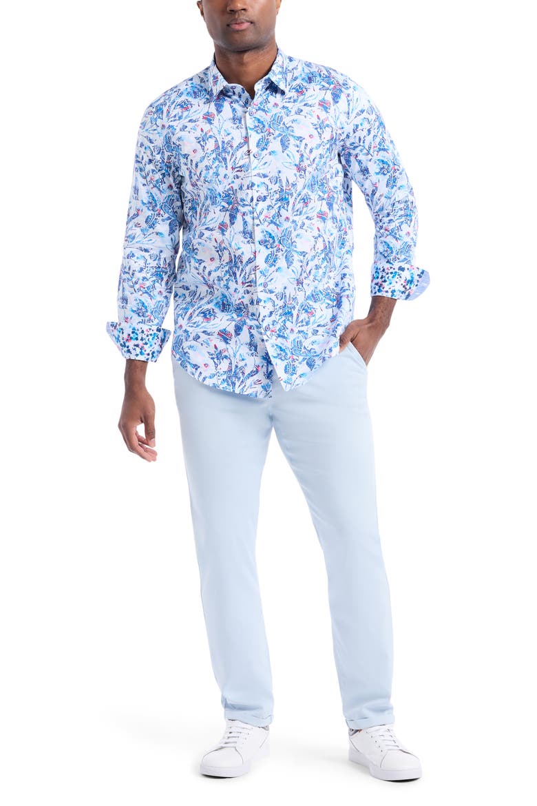 Long Sleeve Button Up Shirt, Alternate, color, BLUE MULTI