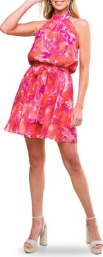 FLYING TOMATO Floral Print Halter Minidress