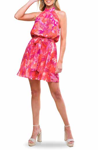 FLYING TOMATO Floral Print Halter Minidress
