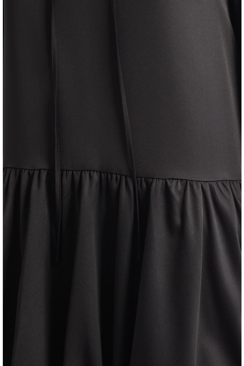 Valetta Bubble Hem Long Sleeve Satin Minidress, Alternate, color, BLACK
