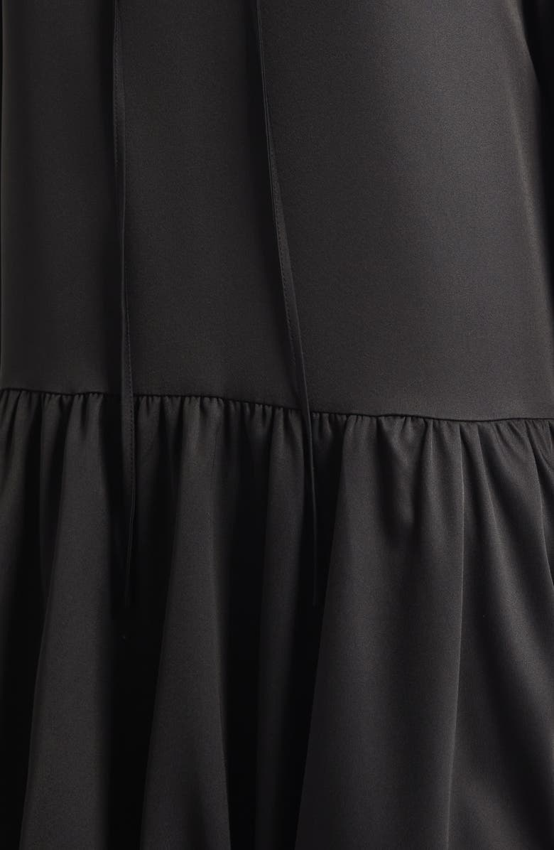 Cinq à Sept Valetta Bubble Hem Long Sleeve Satin Minidress, Alternate, color, Black