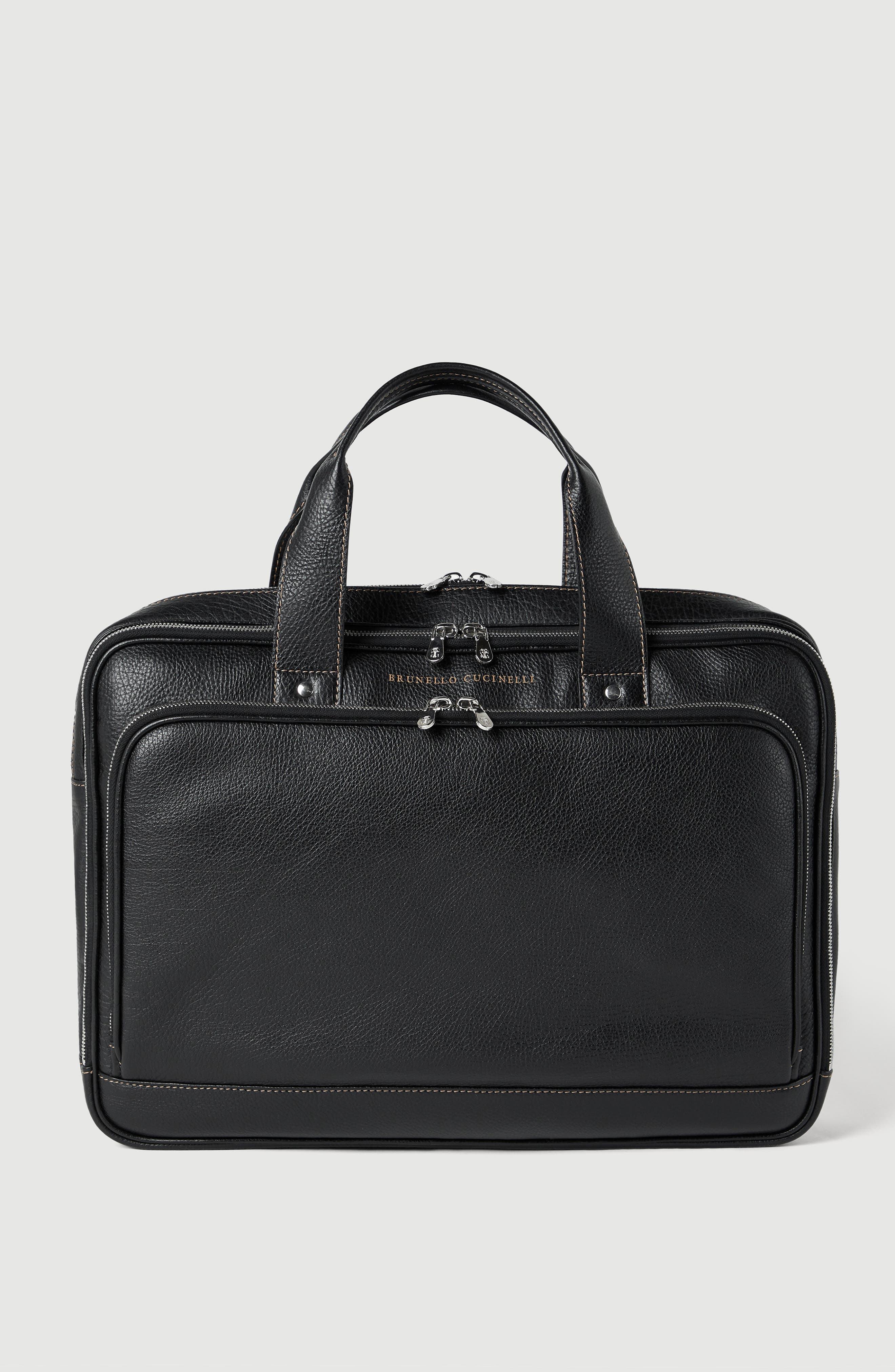 Grained calfskin briefcase with zipper, Main, color, Black
