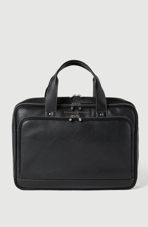 Grained calfskin briefcase with zipper