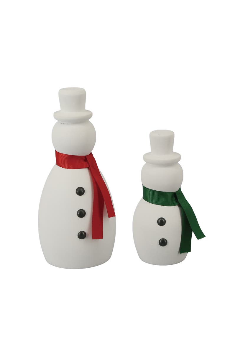 Transpac Wood Snowmen with Scarves Set of 2 Charming Decorative Figurines, Main, color, White