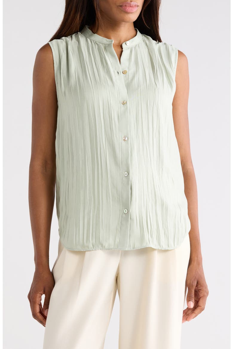 Crinkled Band Collar Top, Main, color, JADE WATER