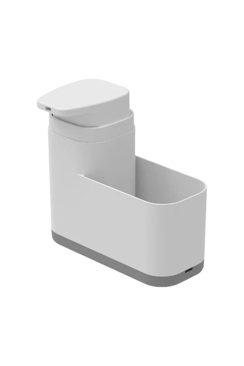 19 oz Clear Plastic Dish Soap Dispenser with Extended Sponge Holder and Drip Tray, Main, color, White