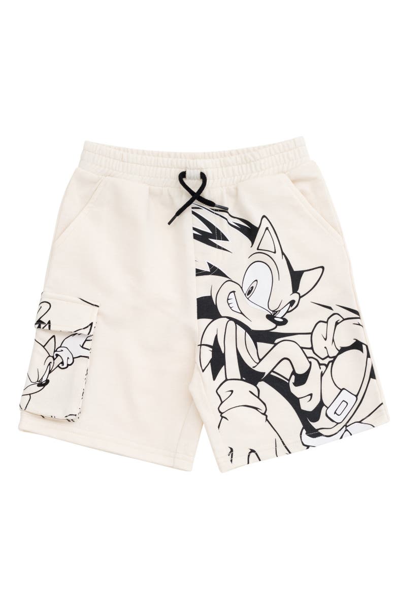 SEGA Sonic the Hedgehog Short Sleeve Hoodie & Shorts Set, Alternate, color, Cream Sonic Sketch Pattern