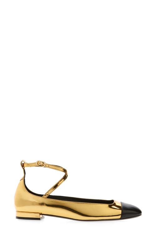 Stuart Weitzman Eden Cross Strap Ballet Flat In Gold/black