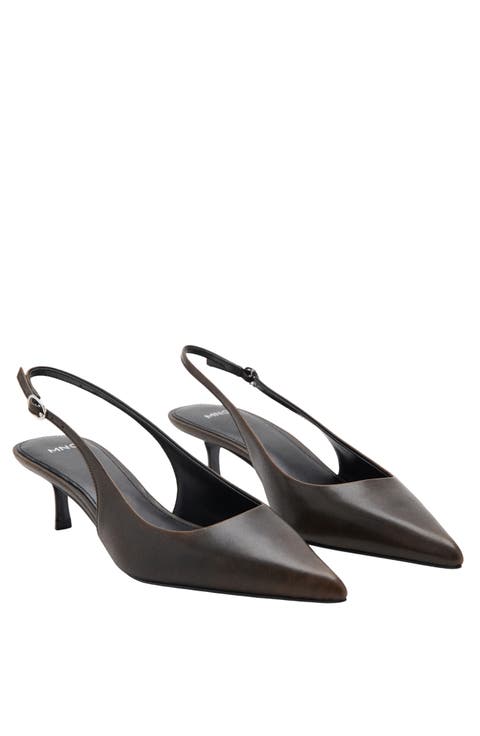 Worn Effect Pointed Toe Slingback Pump
