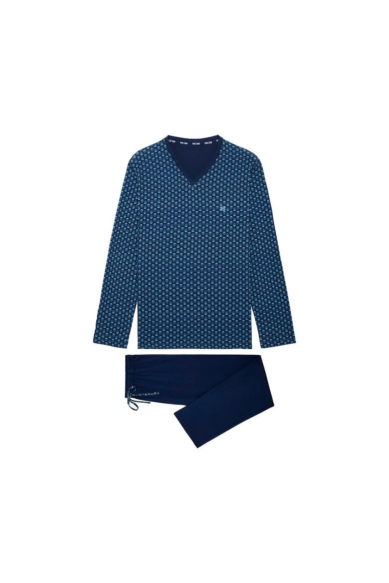 Cairo Long Pajama Set, Main, color, Navy Print