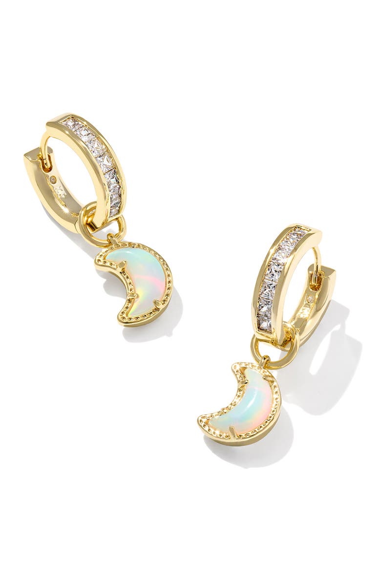 Moon Huggie Earrings, Main, color, GOLD WHITE MIX