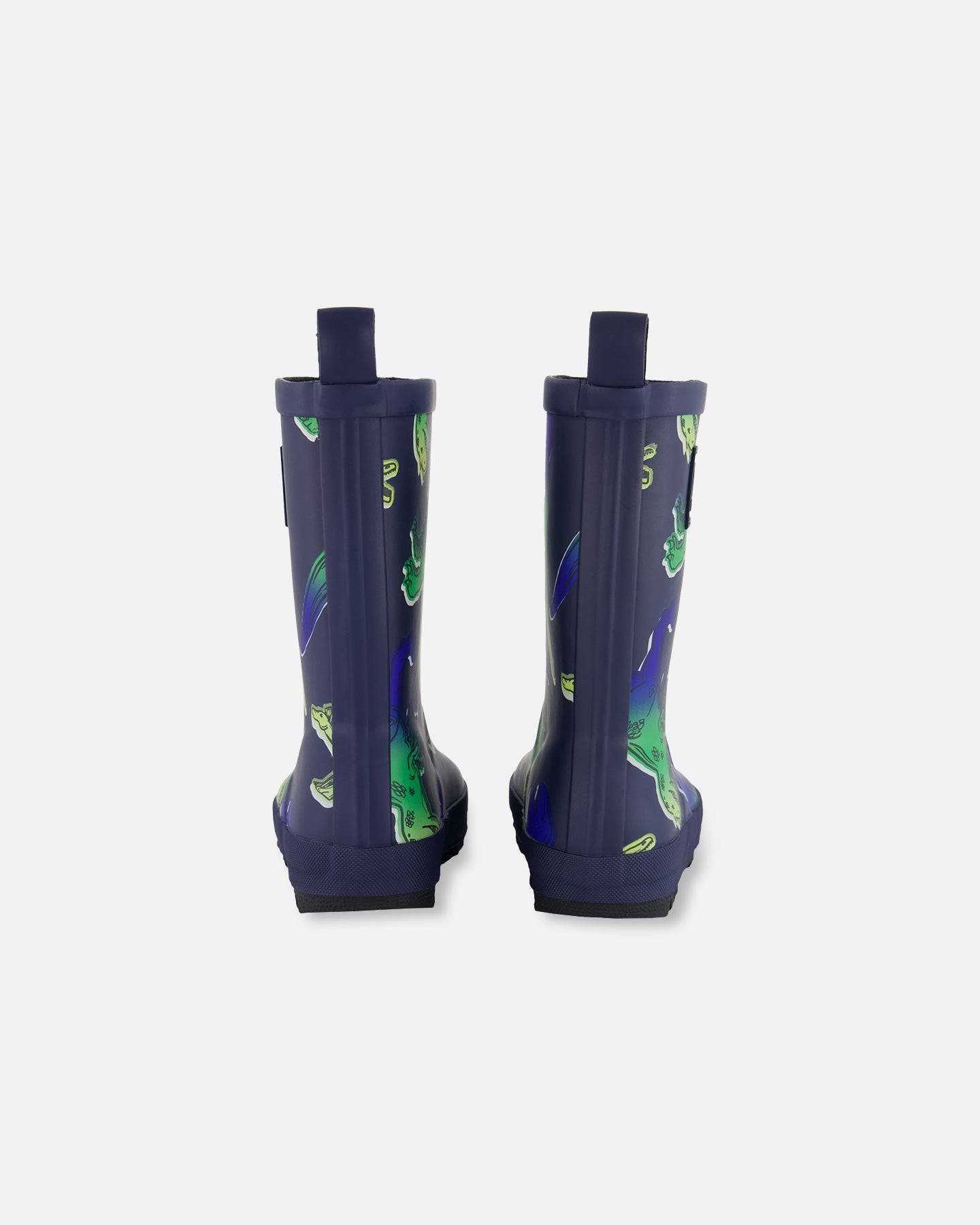 Deux par Deux Boy
s Printed Rain Boots Blue And Green Dino On Navy, Alternate, color, 