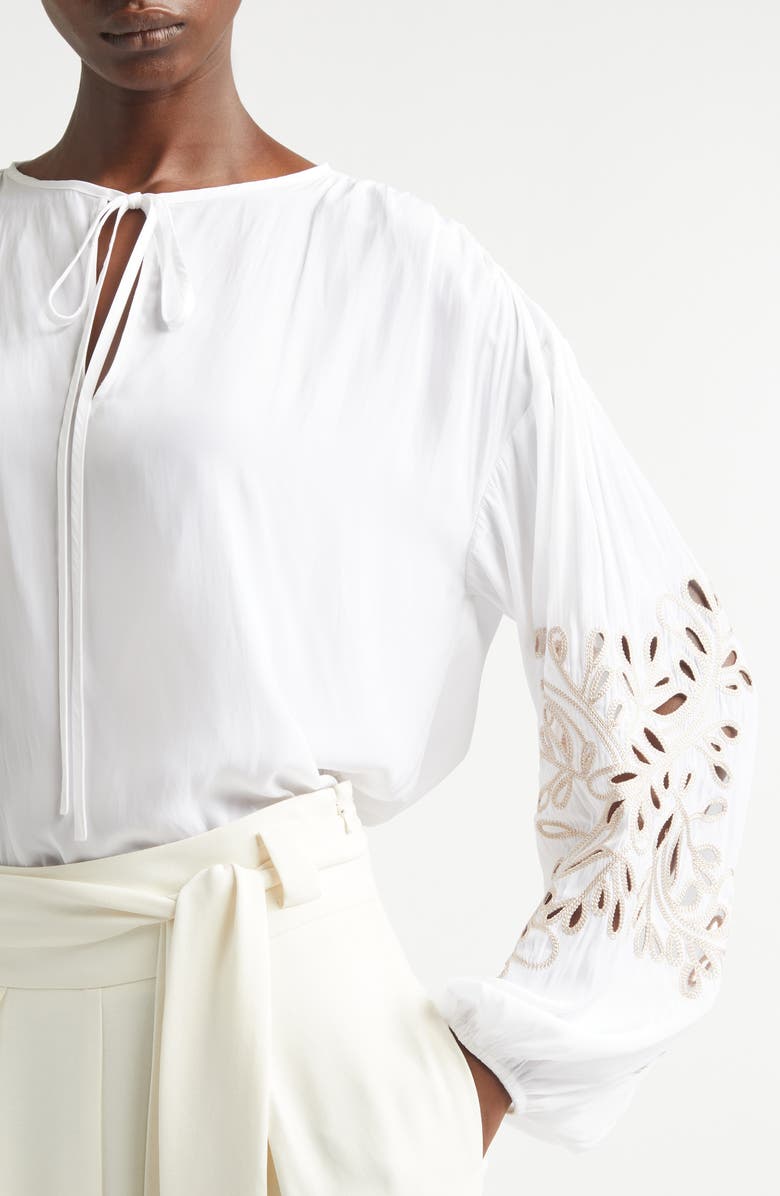 Ramy Brook Zenaida Floral Cutout Woven Shirt, Alternate, color, Ivory