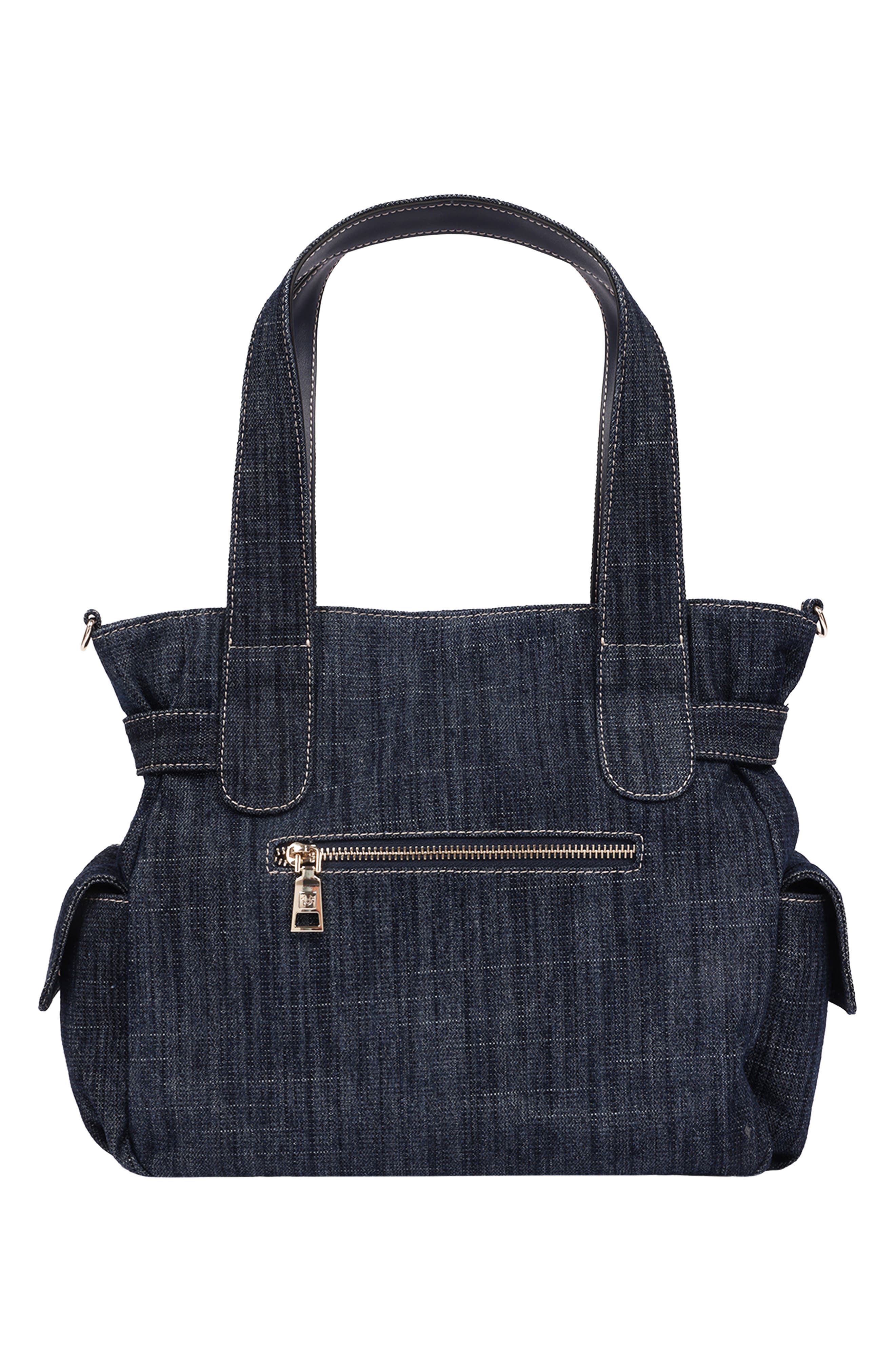 Multi Pocket Denim Tote, Alternate, color, DARK DENIM