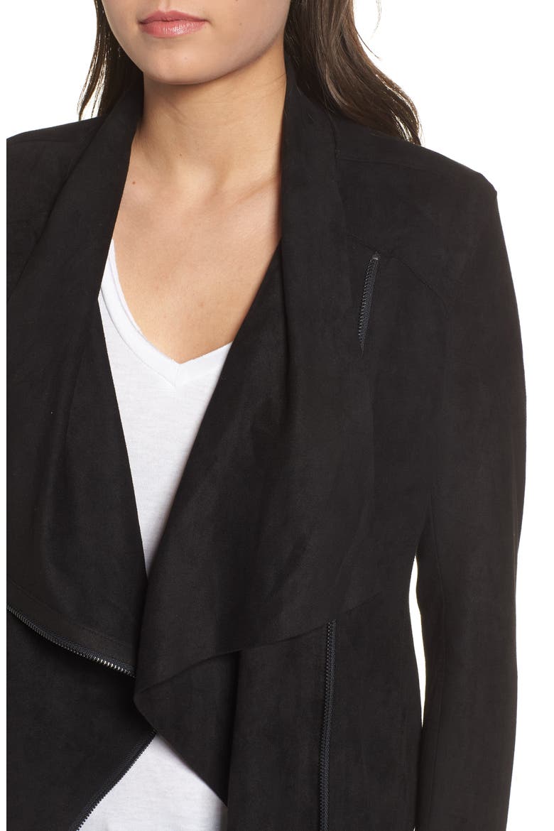 Drape Front Faux Suede Jacket, Alternate, color, BLACK
