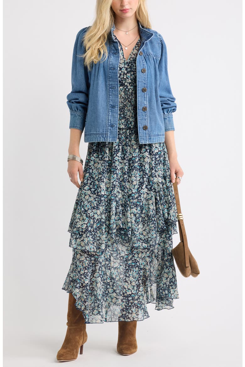Floral Chiffon Ruffle Top, Alternate, color, NAVY WARPED FLORAL