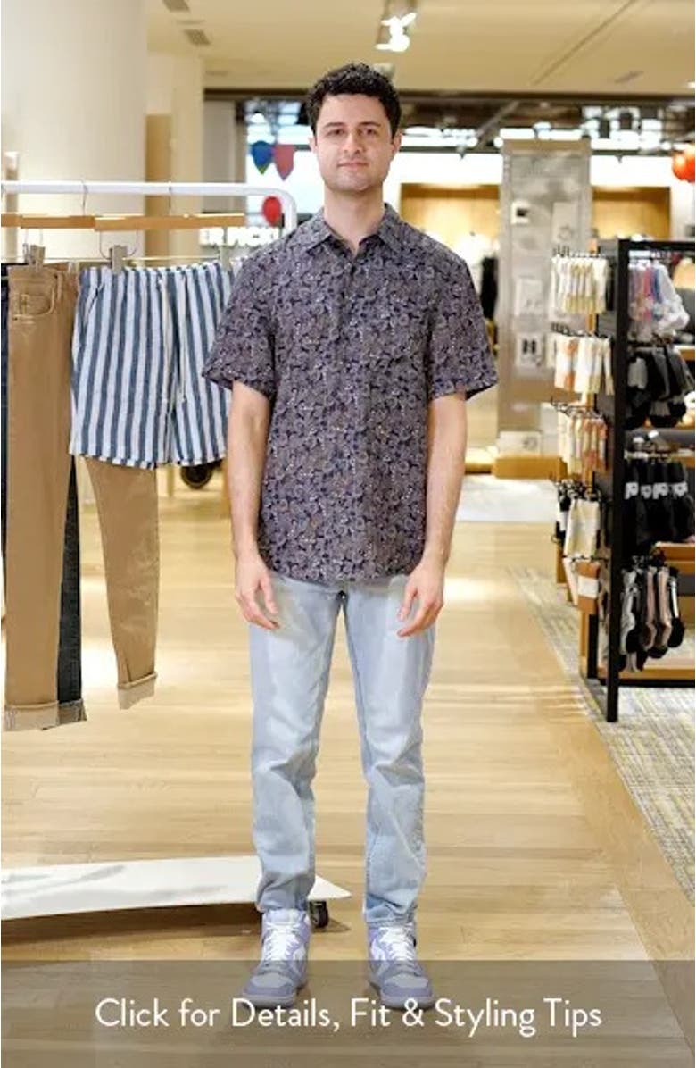 Floral Paisley Short Sleeve Linen Button-Up Shirt, sales video thumbnail