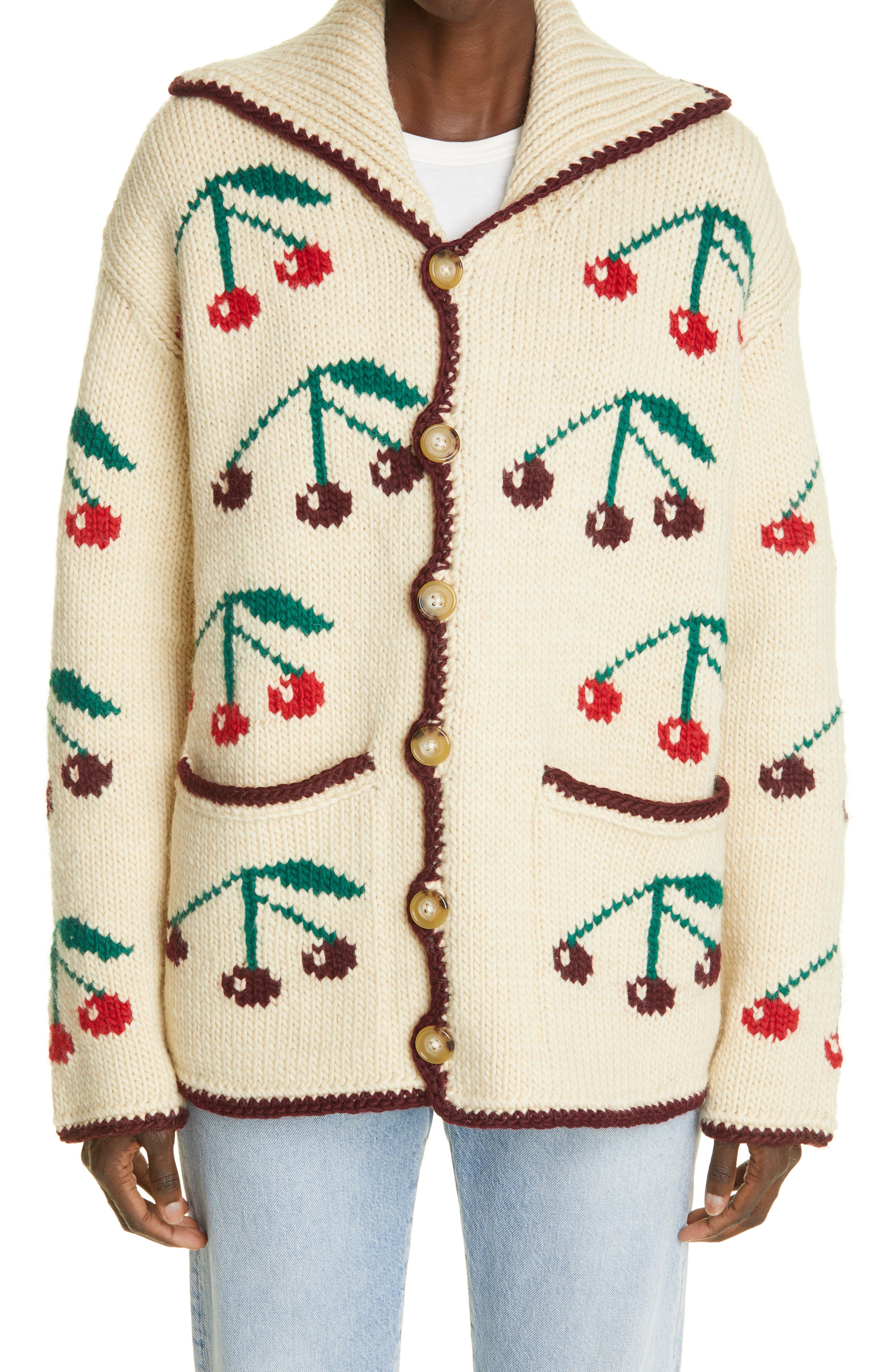 Cherry Intarsia Merino Wool & Mohair Cardigan