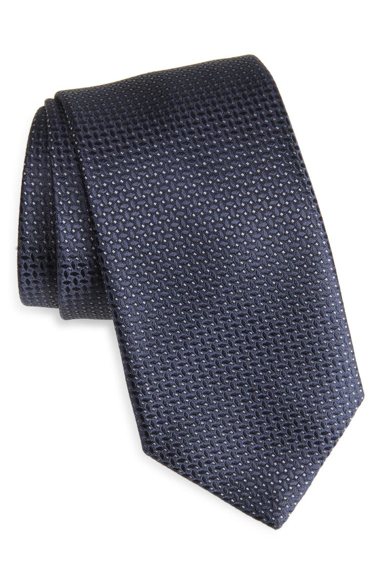 Canali Neat Silk Tie, Main, color, Navy