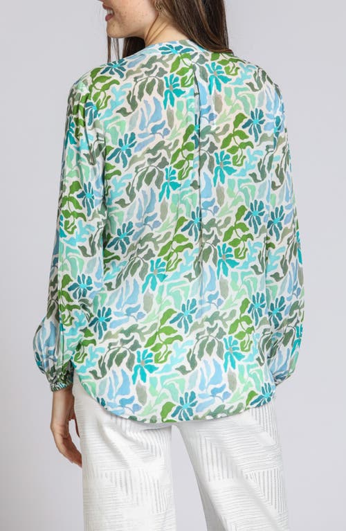 Apny Print Surplice Neck Top In Green Multi