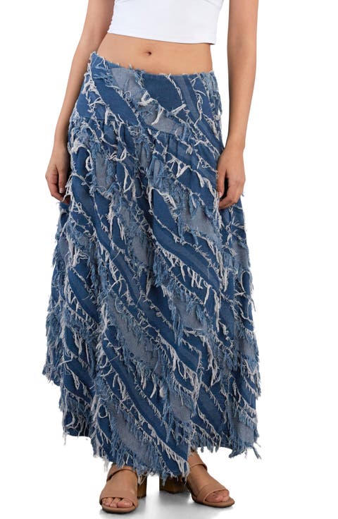 Frayed Layers Denim Maxi Skirt