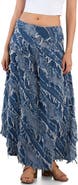 Wash Lab Denim Frayed Layers Denim Maxi Skirt