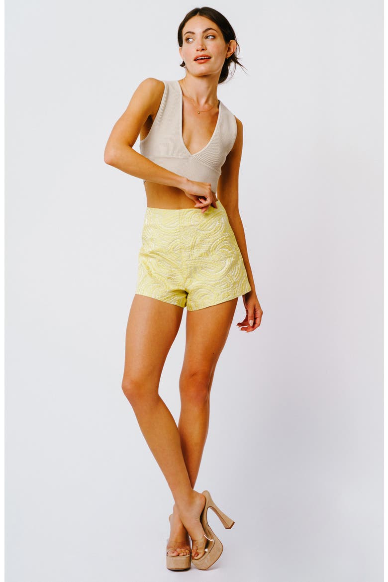 Tralloni High Waist Jacquard Tap Shorts, Alternate, color, BRIGHT YELLOW