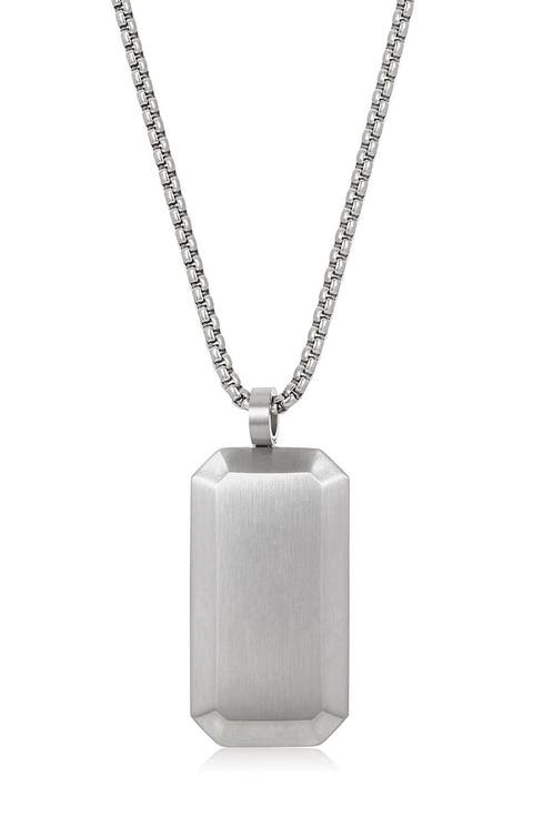 Mens' Brushed Stainless Steel Dog Tag Necklace