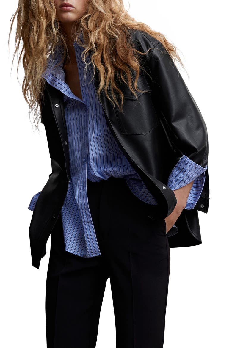 Faux Leather Shirt Jacket, Main, color, BLACK