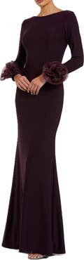 Mac Duggal Long Sleeve Fitted Jersey Gown With 3D Flowers